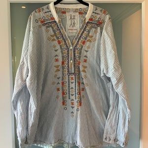 Johnny Was XL Embroidered Cotton Shirt